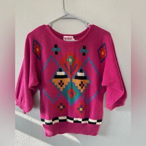Beldoch Popper Artsy Whimsical Aztec Southwestern Sweater Size S